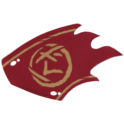 Plastic Part for Set 71843 - Pauldron for Mech, Gold Stripes and Ninjago Logogram 'RJ' in Circle on Red Background Pattern