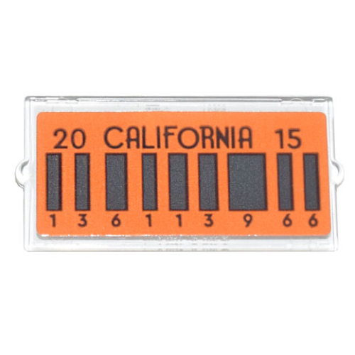 Деталь LEGO 60602pb15 Glass for Window 1 x 2 x 3 with License Plate 'CALIFORNIA' '20' '15' and Dark Bluish Gray Barcode and '136113966' Pattern (Sticker) - Set 10300