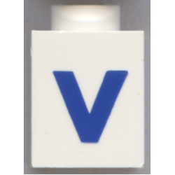 Brick 1 x 1 with Blue Capital Letter V Pattern (Bold Font) Brick 1 x 1 with Blue Capital Letter V Pattern (Bold Font)