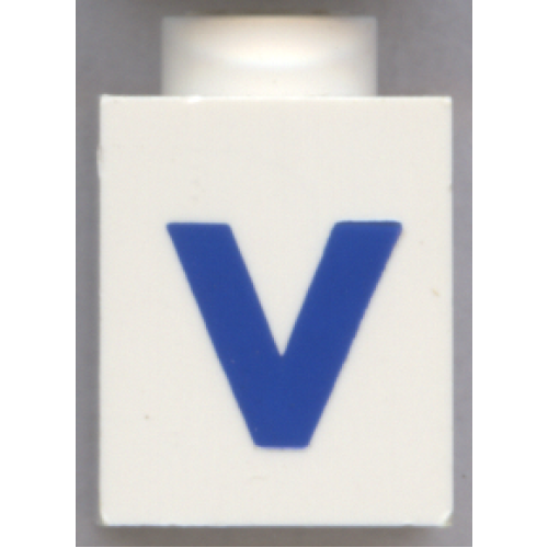 Деталь LEGO 3005ptVb Brick 1 x 1 with Blue Capital Letter V Pattern (Bold Font)