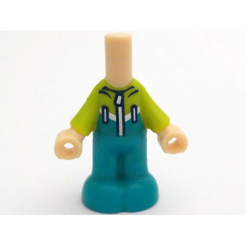 Деталь LEGO bb1357pb017 Micro Doll, Body with Molded Lime Top and Dark Turquoise Pants and Printed Ski Suit with White Stripe, Zipper, and Pockets Pattern