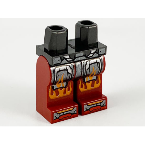Деталь LEGO 970c59pb09 Hips and Dark Red Legs with Silver Armor and Orange Flames Pattern