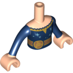 Torso Mini Doll Girl Dark Blue with Metallic Light Blue Stars and Circles, Gold Belt Pattern, Light Nougat Arms with Hands with Dark Blue Sleeves
