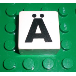 Duplo, Tile 2 x 2 x 1 with Black Capital Letter A with Diaeresis (Ä) Pattern Duplo, Tile 2 x 2 x 1 with Black Capital Letter A with Diaeresis (Ä) Pattern
