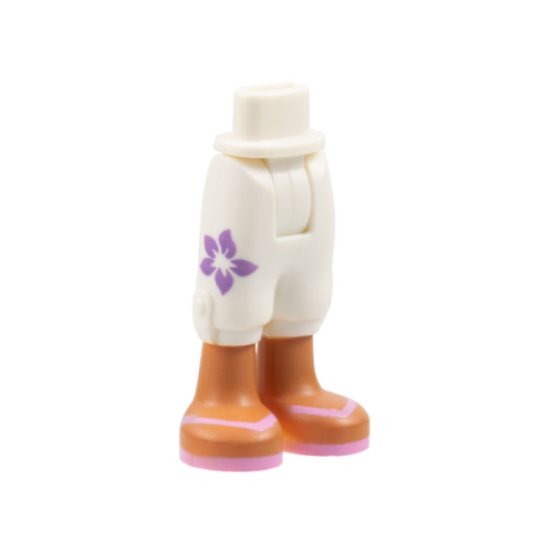 Деталь LEGO 92251c00pb01 Mini Doll Hips and Trousers Cropped with Medium Lavender Flower, Medium Nougat Legs, and Bright Pink Sandals with Straps Pattern - Thick Hinge
