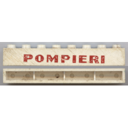 Brick 1 x 8 without Bottom Tubes with Cross Side Supports with Red 'POMPIERI' Pattern Brick 1 x 8 without Bottom Tubes with Cross Side Supports with Red 'POMPIERI' Pattern