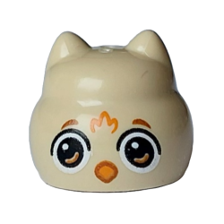 Brick, Round with Indented Top and Cat Ears with Black and White Eyes, Dark Orange Eyebrows, Orange Nose and Feathers Pattern (Gabby's Dollhouse Baby Me-Owl Head) Brick, Round with Indented Top and Cat Ears with Black and White Eyes, Dark Orange Eyebrows, Orange Nose and Feathers Pattern (Gabby's Dollhouse Baby Me-Owl Head)