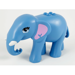 Elephant, Friends Style with Bright Light Blue Eyes with Eyelashes, Bright Pink Inner Ears and White Tusks Pattern