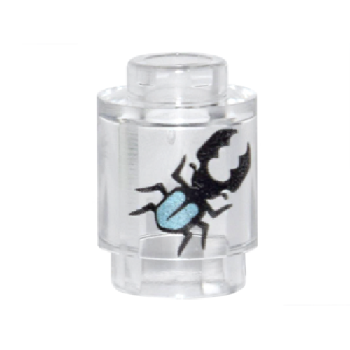 Деталь LEGO 3062pb052 Brick, Round 1 x 1 with Black and Metallic Light Blue Stag Beetle Pattern
