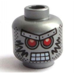 Minifigure, Head Alien with Red Eyes, Metal Eyebrows with Rivets, 8 Mouth Squares, Stubble and Black Markings Pattern