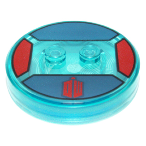 Деталь LEGO 18605c01pb07 Dimensions Toy Tag 4 x 4 x 2/3 with 2 Studs and Trans-Light Blue Bottom with Stylized Red 'DW' on Dark Blue Background Pattern (The Doctor)