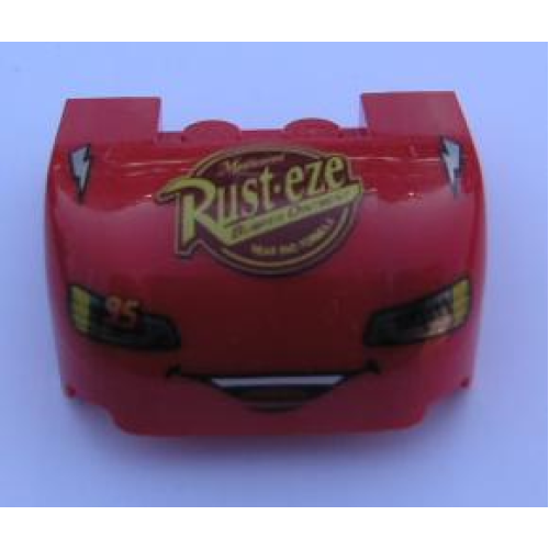 Деталь LEGO 93587pb06 Vehicle, Mudguard 3 x 4 x 1 2/3 Curved with Front with Headlights, Open Mouth Grille, Lightning Bolts and 'Rust-eze' Pattern