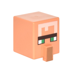 Minifigure, Head, Modified Cube Tall with Raised Rectangle with Pixelated Dark Brown Unibrow, Green Eyes, Light Nougat Hair, and Medium Nougat Nose Pattern (Minecraft Villager)