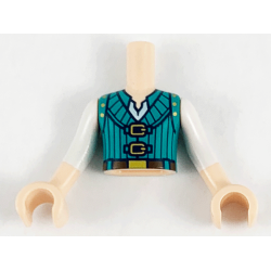 Torso Mini Doll Boy Dark Turquoise Vest with Black Pinstripes, Gold Buckles Pattern, Light Nougat Arms with Hands with White Sleeves