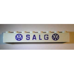 Brick 1 x 8 without Bottom Tubes with Cross Side Supports with Blue 'VW SALG VW' Narrow Pattern