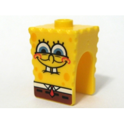 Minifigure, Head, Modified SpongeBob SquarePants with Half-Open Eyes Pattern