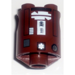 Brick, Round 2 x 2 x 2 Robot Body with Bottom Axle Holder (x Shape / + Orientation) with Black Rectangle Outlines and White Pattern (SW R7-D4)