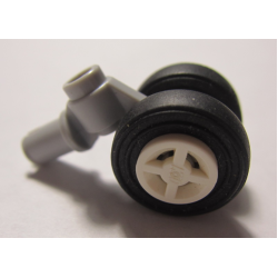 Technic Pin with Dual Wheels Holder with White Wheels and Black Tires (61483 / 4624 / 59895) Technic Pin with Dual Wheels Holder with White Wheels and Black Tires (61483 / 4624 / 59895)