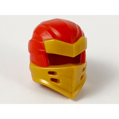 Деталь LEGO 66953pb04 Minifigure, Headgear Ninjago Wrap Type 7 with 4 Slits on Front with Molded Pearl Gold Armor Pattern - Red