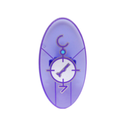 Minifigure, Shield Elliptical with Dimensions Keystone Symbol with Large White Circle, Lines and Characters Pattern Minifigure, Shield Elliptical with Dimensions Keystone Symbol with Large White Circle, Lines and Characters Pattern