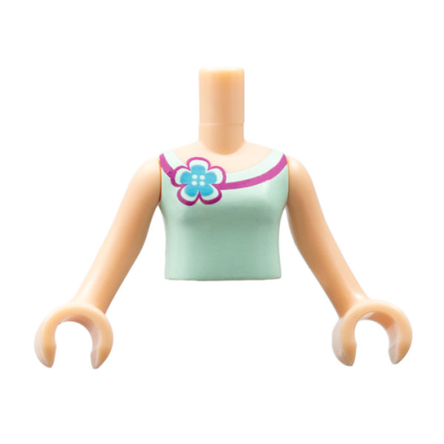 Деталь LEGO FTGpb037c01 Torso Mini Doll Girl Light Aqua Vest Top with Flower Pattern, Light Nougat Arms with Hands