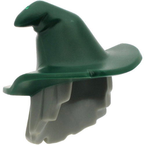 Деталь LEGO 20606pb05 Minifigure, Hair Combo, Hair with Hat, Mid-Length Scraggly with Molded Dark Green Floppy Witch Hat Pattern (BAM)
