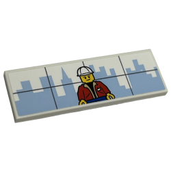 Tile 2 x 6 with Bright Light Blue City Skyline and Minifigure with White Construction Helmet Pattern (Sticker) - Set 40528