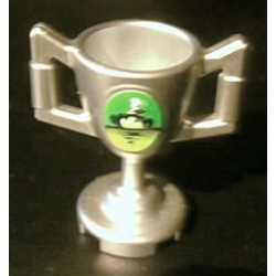 Minifigure, Utensil Trophy Cup with World Racer and Smoke on Green and Lime Background Pattern (Sticker) - Set 8899