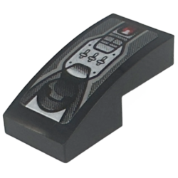 Slope, Curved 2 x 1 x 2/3 with Silver Control Panel with Gearstick, Levers and Buttons and Red Light Pattern (Sticker) - Set 76914 Slope, Curved 2 x 1 x 2/3 with Silver Control Panel with Gearstick, Levers and Buttons and Red Light Pattern (Sticker) - Set 76914