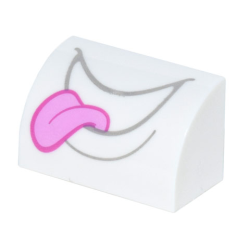 Slope, Curved 1 x 2 with Bottom Stud Holder with Dark Bluish Gray Open Mouth Smile with Bright Pink Tongue Pattern (Super Mario Polterpup Lower Face) Slope, Curved 1 x 2 with Bottom Stud Holder with Dark Bluish Gray Open Mouth Smile with Bright Pink Tongue Pattern (Super Mario Polterpup Lower Face)