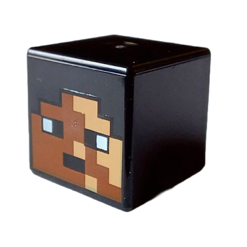 Деталь LEGO 19729pb067 Minifigure, Head, Modified Cube with Pixelated Reddish Brown and Nougat Face, Black Eyes and Mouth Pattern (Minecraft Sentinel Soldier)