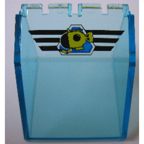 Деталь LEGO 2620pb02 Windscreen 4 x 4 x 3 Canopy with Yellow Submarine on Blue Triangle with Black Stripes Pattern (Sticker) - Set 1782