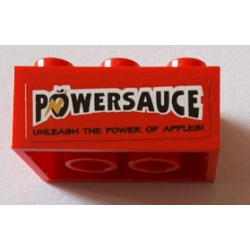 Brick 2 x 3 with Black 'POWERSAUCE' and 'UNLEASH THE POWER OF APPLES!' Pattern (Sticker) - Set 71016 Brick 2 x 3 with Black 'POWERSAUCE' and 'UNLEASH THE POWER OF APPLES!' Pattern (Sticker) - Set 71016