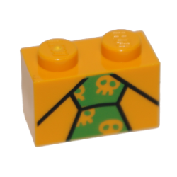 Brick 1 x 2 with Black Lines and Bright Green Tie with Skulls Pattern (BrickHeadz The Joker Chest)