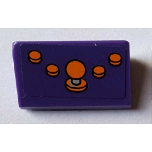 Деталь LEGO 85984pb193 Slope 30 1 x 2 x 2/3 with 4 Orange Buttons and Joystick Pattern (Sticker) - Set 71016