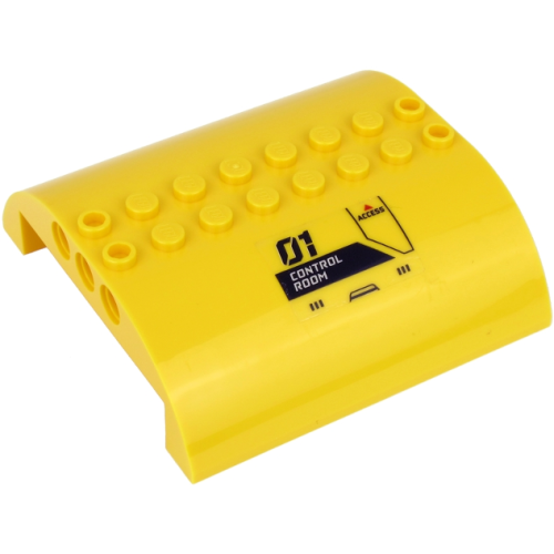 Деталь LEGO 54095pb11 Slope, Curved 8 x 8 x 2 Double with '01', 'CONTROL ROOM', 'ACCESS' and Red Arrow Pattern (Sticker) - Set 60265