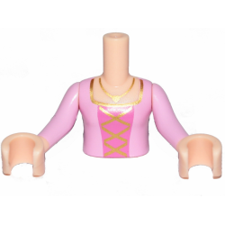Torso Mini Doll Girl Bright Pink Top, Dark Pink Middle with Gold Lacing Pattern, Light Nougat Arms with Hands with Bright Pink Sleeves