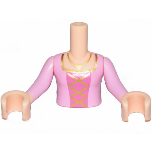 Деталь LEGO FTGpb211c01 Torso Mini Doll Girl Bright Pink Top, Dark Pink Middle with Gold Lacing Pattern, Light Nougat Arms with Hands with Bright Pink Sleeves