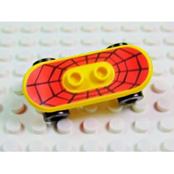 Minifigure, Utensil Skateboard Deck with Black Web on Red Background Pattern (Sticker) with Black Wheels (42511pb02 / 2496) - Set 4853