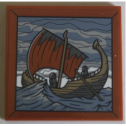 Tile 4 x 4 with Painting of Earendil Sailing to Valinor with Dark Tan Ship and Sand Blue Sea Pattern (Sticker) - Set 10316