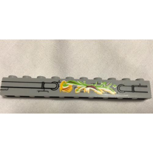 Деталь LEGO 6111pb029 Brick 1 x 10 with Pipes and Lime and Light Orange Splash Pattern (Sticker) - Set 79117