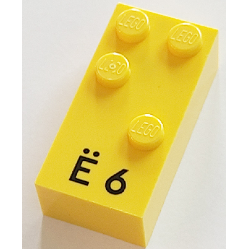 Деталь LEGO 60331pb01 Brick, Braille 2 x 4 with 4 Studs with Black Capital Letter E with Diaeresis (Ë) / Number 6 Pattern (dots-1246 ⠫) (French with Antoine Numbers)