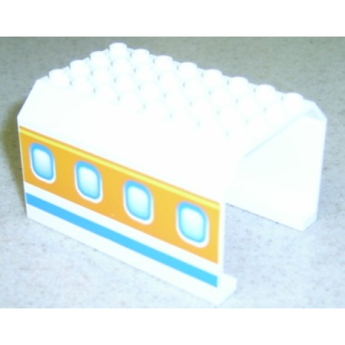 Деталь LEGO 42604px2 Aircraft Fuselage Middle Angular Top 6 x 8 x 4 with Windows on Blue, Orange, and Yellow Stripes Pattern