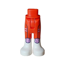 Mini Doll Hips and Trousers with Back Pockets with Molded White Lower Legs / Boots and Printed Medium Lavender Stripes and Black Outlined Patches Pattern - Thin Hinge