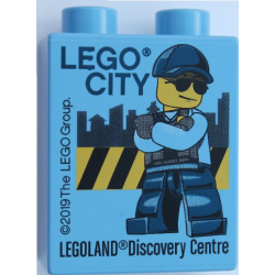 Duplo, Brick 1 x 2 x 2 with LEGO City 2019 LEGOLAND Discovery Centre Policeman Pattern Duplo, Brick 1 x 2 x 2 with LEGO City 2019 LEGOLAND Discovery Centre Policeman Pattern