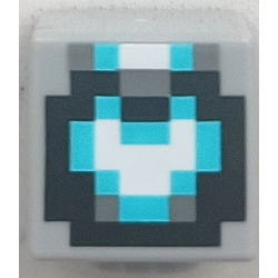 Minifigure, Head, Modified Cube with Pixelated Black, Dark Bluish Gray, Medium Azure and White Helmet Pattern (Minecraft Space Sentinel)