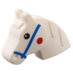 Minifigure, Utensil Horse Head with Neck and Mane with Blue Bridle, Black Eyes, Red Spot on Cheeks Pattern
