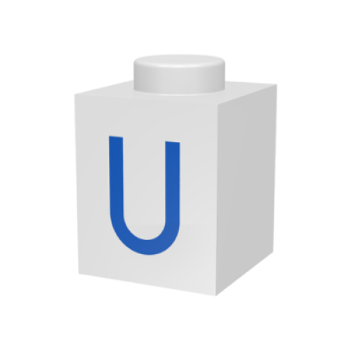 Деталь LEGO 3005ptU Brick 1 x 1 with Blue Capital Letter U Pattern