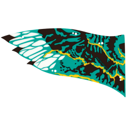 Plastic Part for Set 75572 - Wing Banshee Ikran Left with Dark Turquoise and Dark Brown Skin and Yellow Veins Pattern