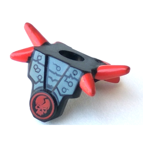 Деталь LEGO 93056pb04 Minifigure Armor Breastplate with Shoulder Spikes Red and Red Cracked Skull in Circle Pattern